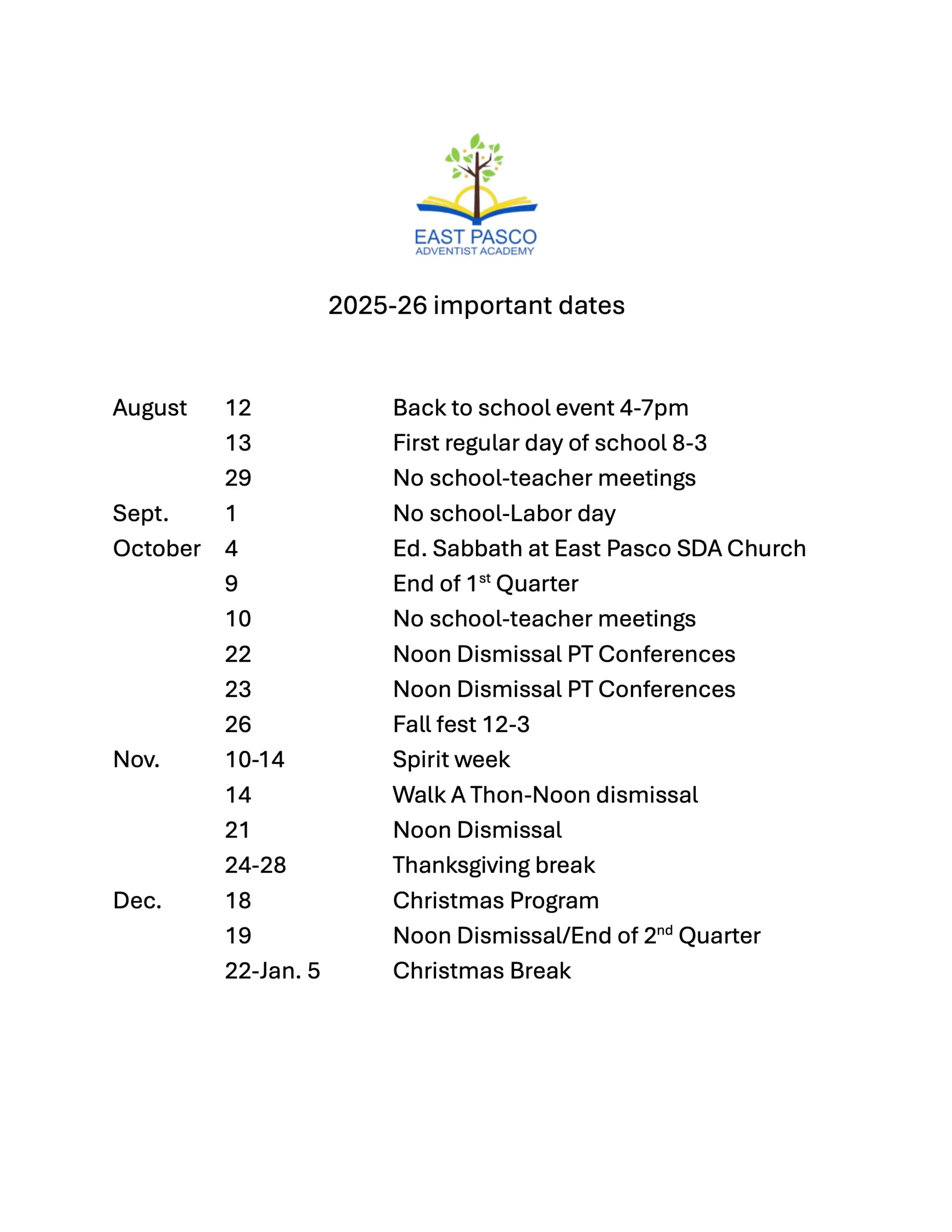 EPAA Calendar Fall 2025